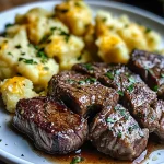 Garlic Butter Steak Bites and Cheesy Smashed Potatoes