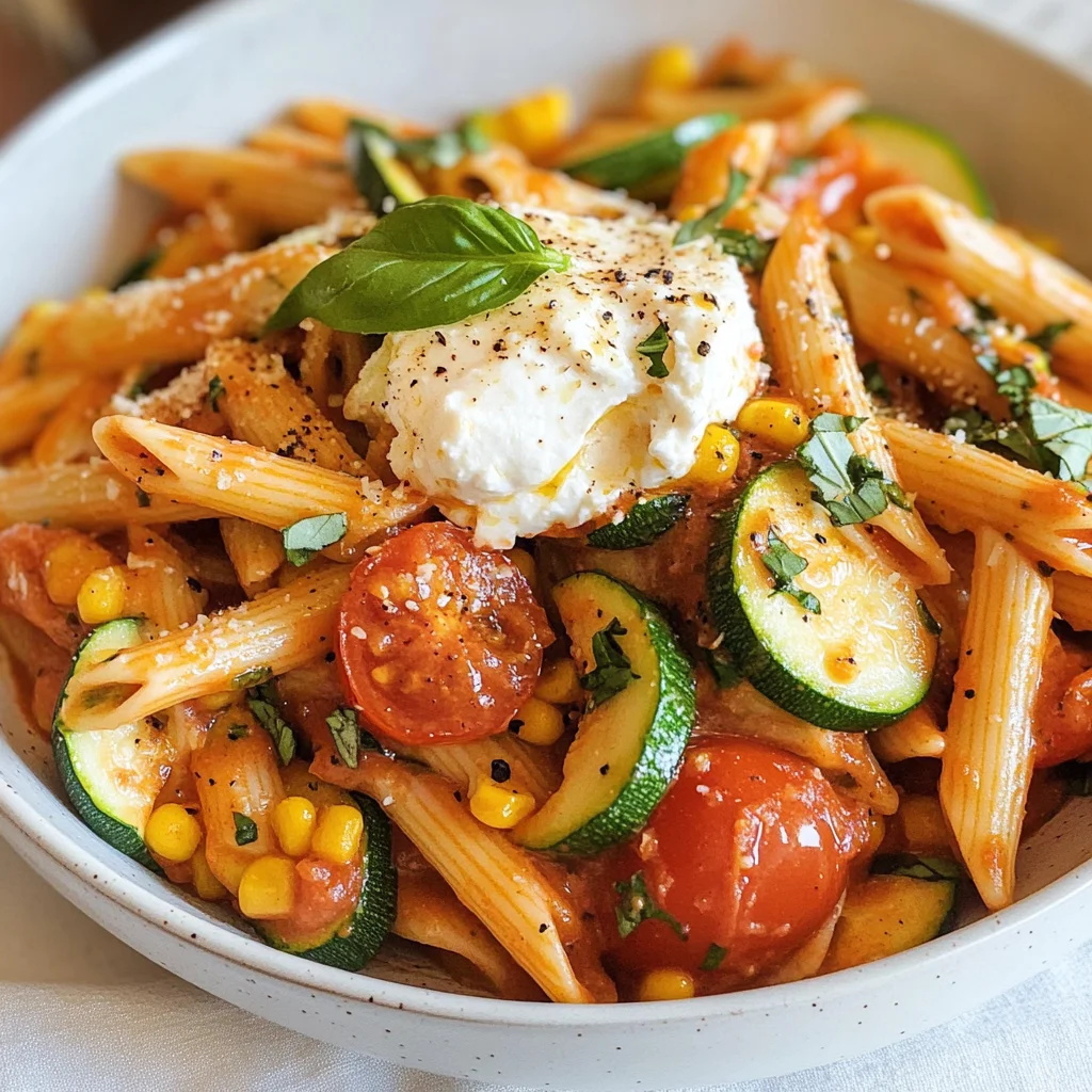 Burrata Pasta with Zucchini, Corn, and Tomatoes