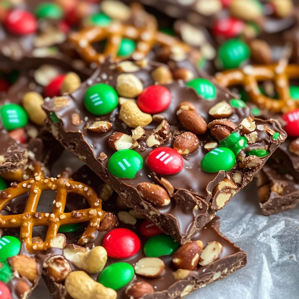 Christmas Peanut pretzel m&m's bark