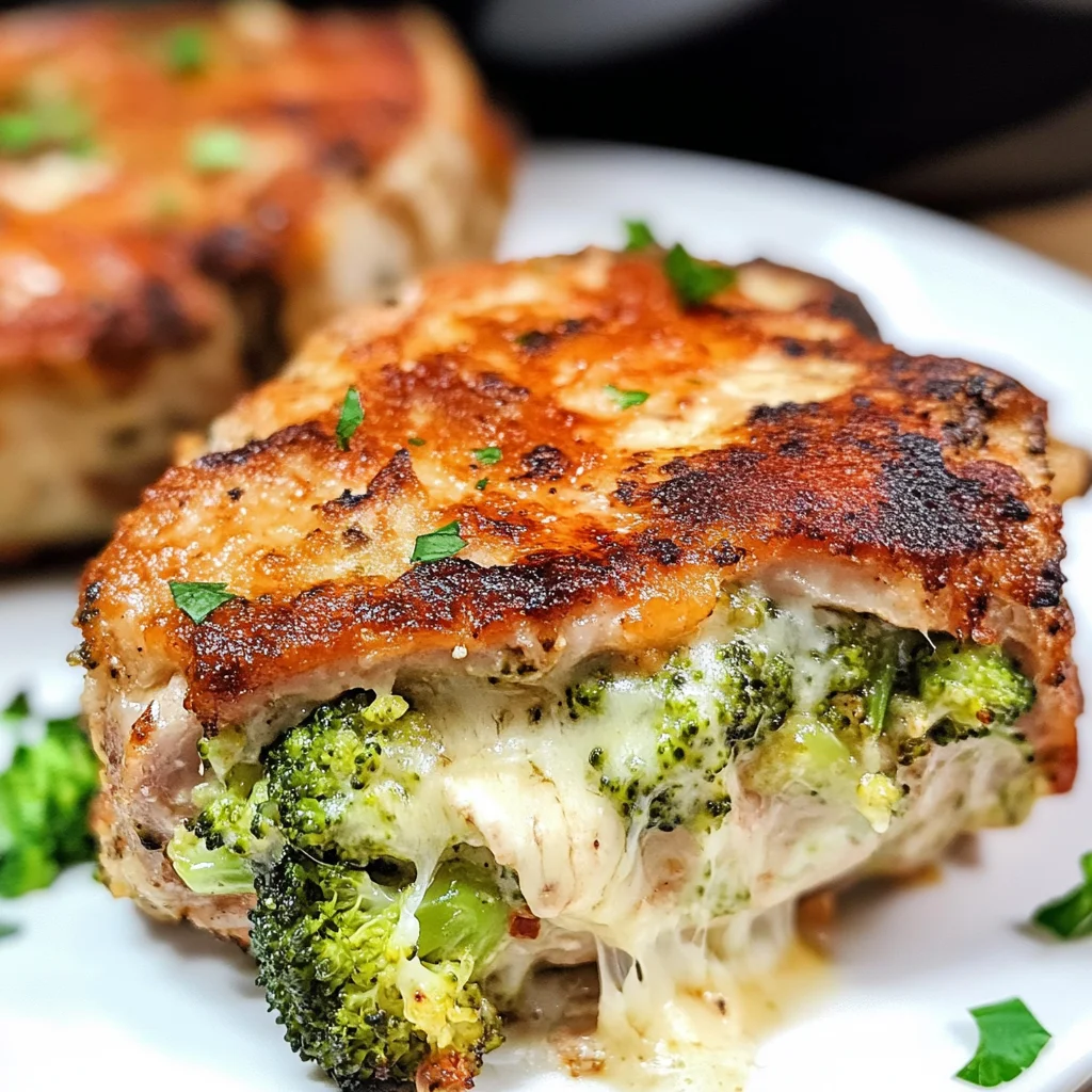 Keto Air Fryer Cheesy Broccoli Stuffed Pork Chops