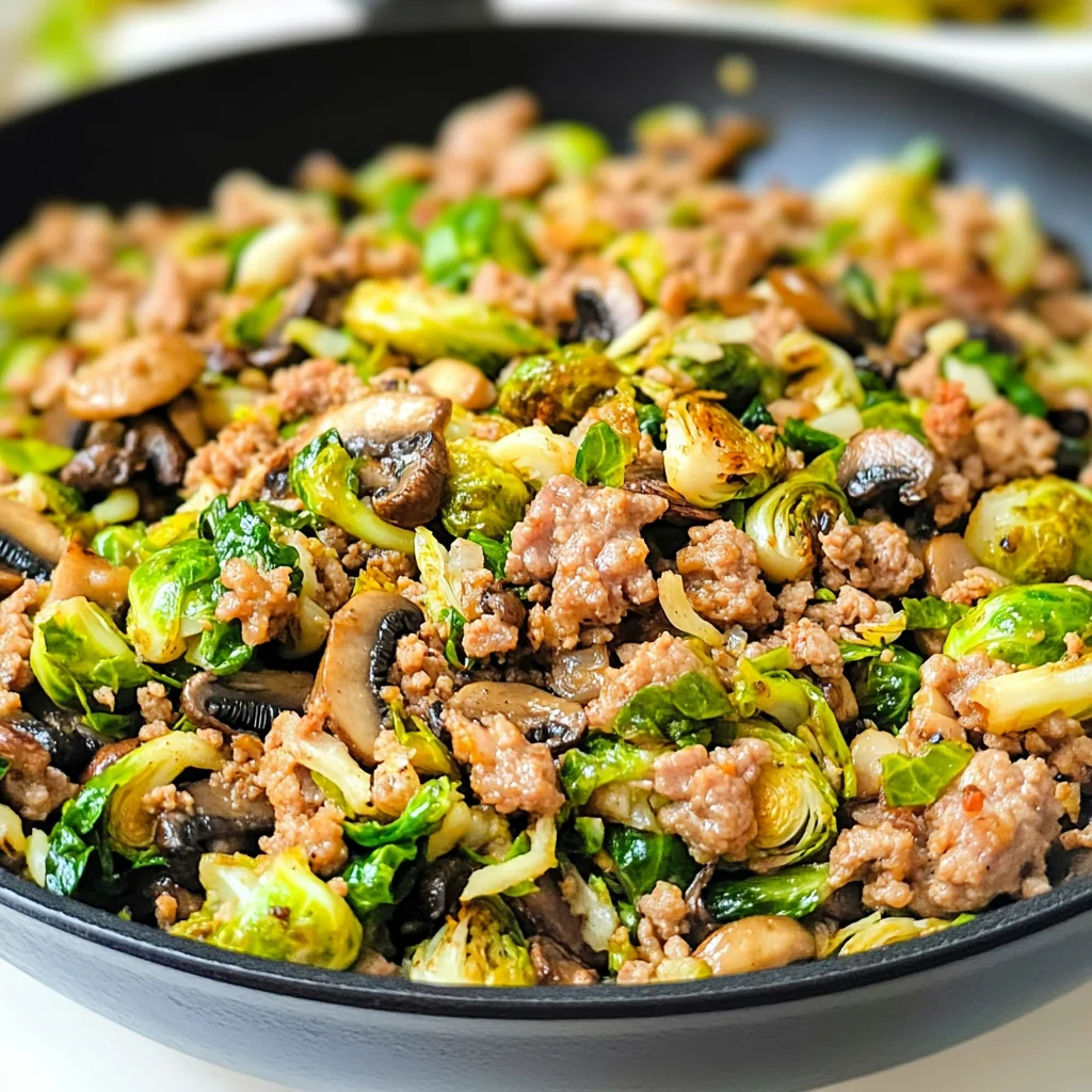 Keto Ground Pork and Brussels Sprouts Skillet