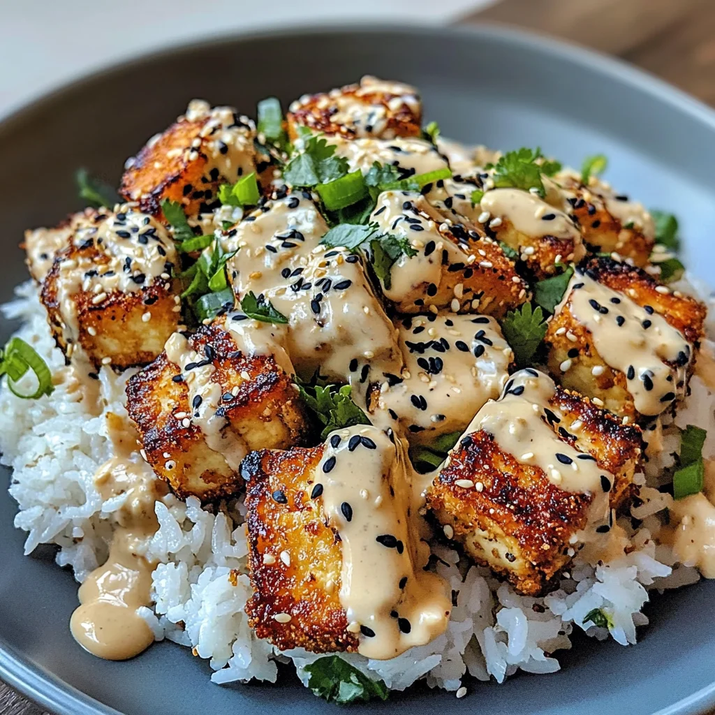 Sesame Crusted Tofu with Coconut Rice & Peanut Tahini Sauce