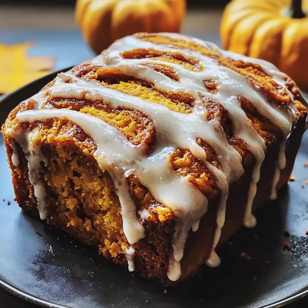 Cinnamon Roll Pumpkin Bread with Cream Cheese Glaze
