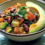 Delicious Warm Avocado & Vegetable Stew with Spinach and Beans