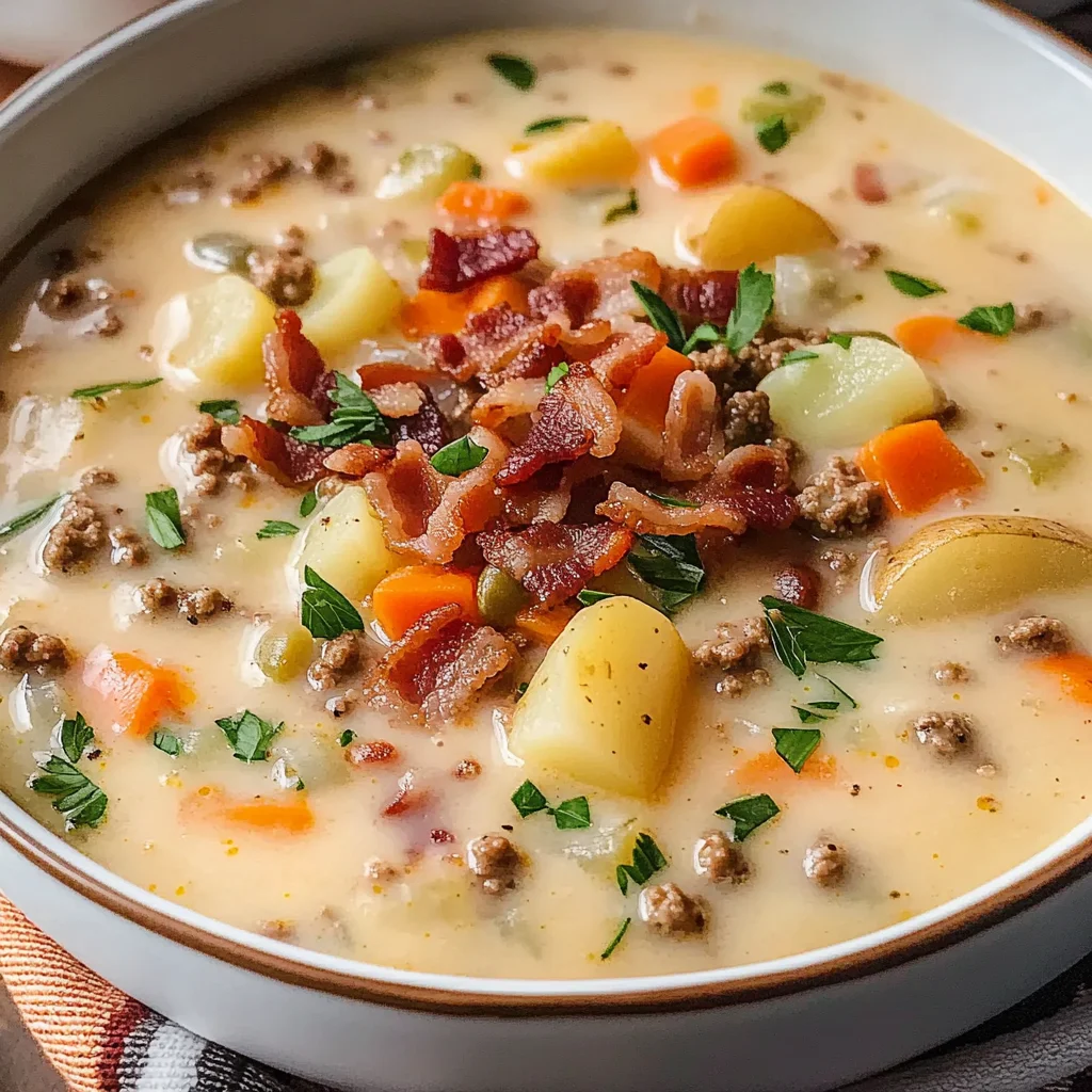 Homemade Cheeseburger Soup with Baby Potatoes