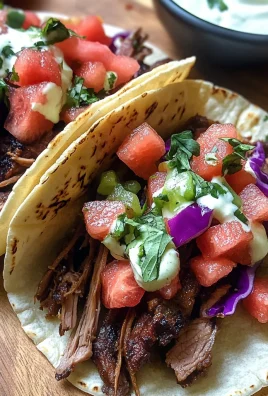 Crockpot Carne Asada Tacos with Watermelon Salsa and Minty Lime Crema