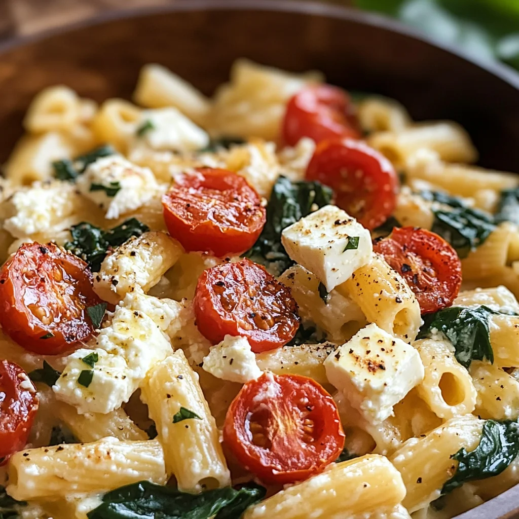Delicious Baked Feta Pasta Recipe with Spinach and Tomatoes