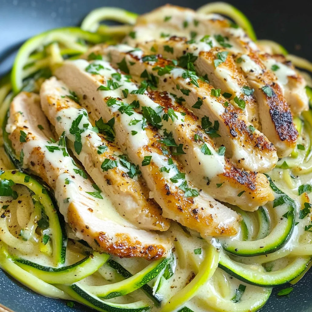 Healthy Chicken Alfredo Zoodles