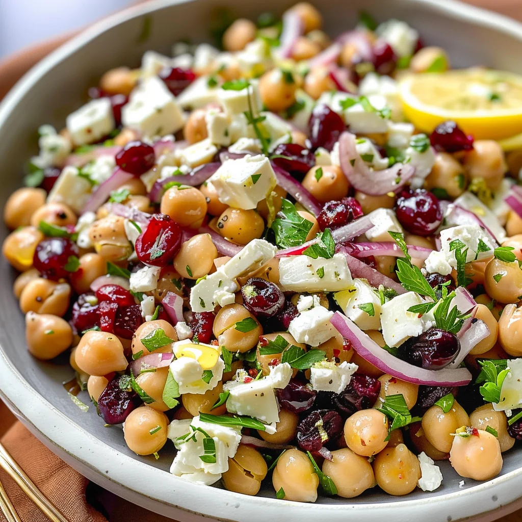 Feta & Cranberry Chickpeas with Lemon Vinaigrette – The Best 10-Minute Zesty Salad