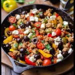 Mediterranean Keto Ground Chicken Skillet with Olives and Feta