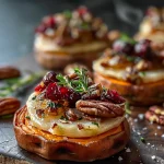 Sweet Potato Rounds with Brie, Cranberry & Pecans
