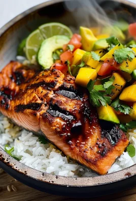 BBQ Salmon Bowls with Mango Avocado Salsa