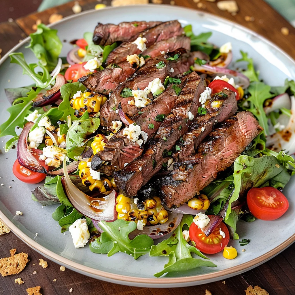 Balsamic Steak Gorgonzola Salad with Grilled Corn