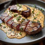 Cast Iron Bavette Steak with Whiskey Garlic Cream Sauce