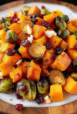 Cranberry-Glazed Roasted Butternut Squash, Brussels Sprouts, and Sweet Potato Salad