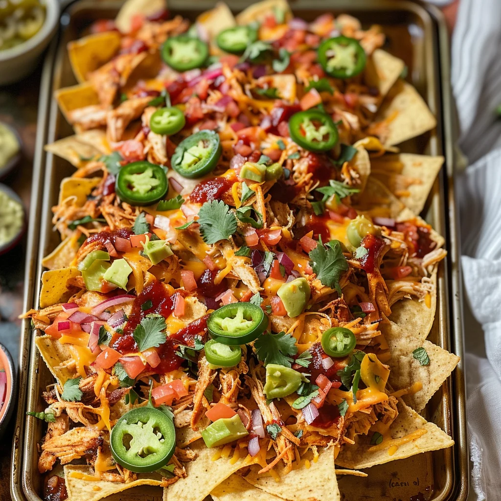 Easy Sheet Pan BBQ Chicken Nachos