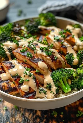 Grilled Chicken & Broccoli Bowls with Creamy Garlic Sauce