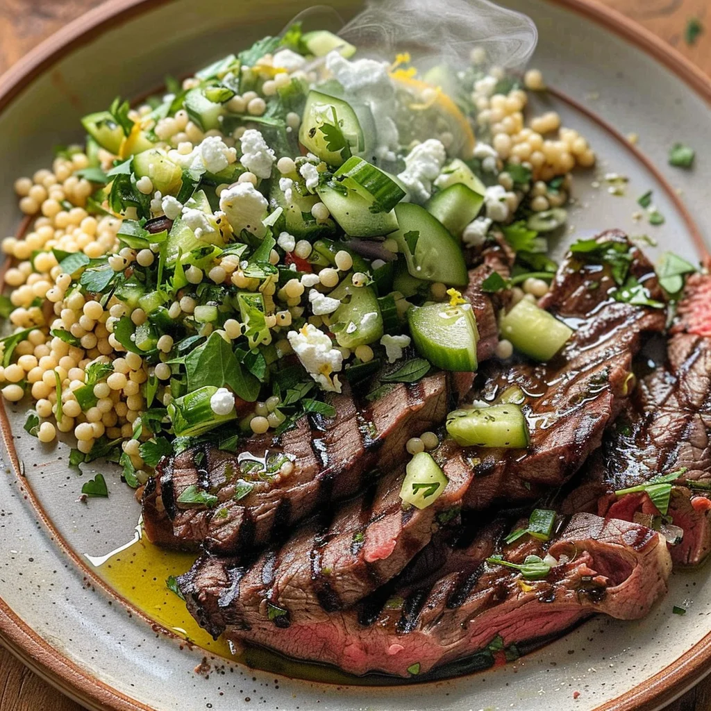 Grilled Skirt Steak with Lemon Herb Couscous Salad