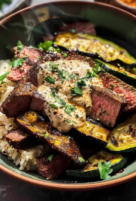Grilled Steak Bowl with Creamy Sauce & Grilled Zucchini
