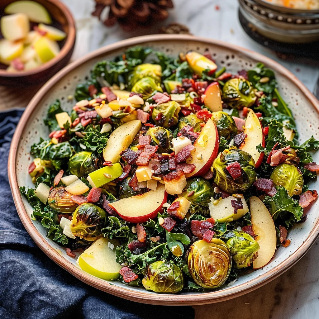 Brussels Sprout, Kale + Apple Salad with Sharp Cheddar + Bacon