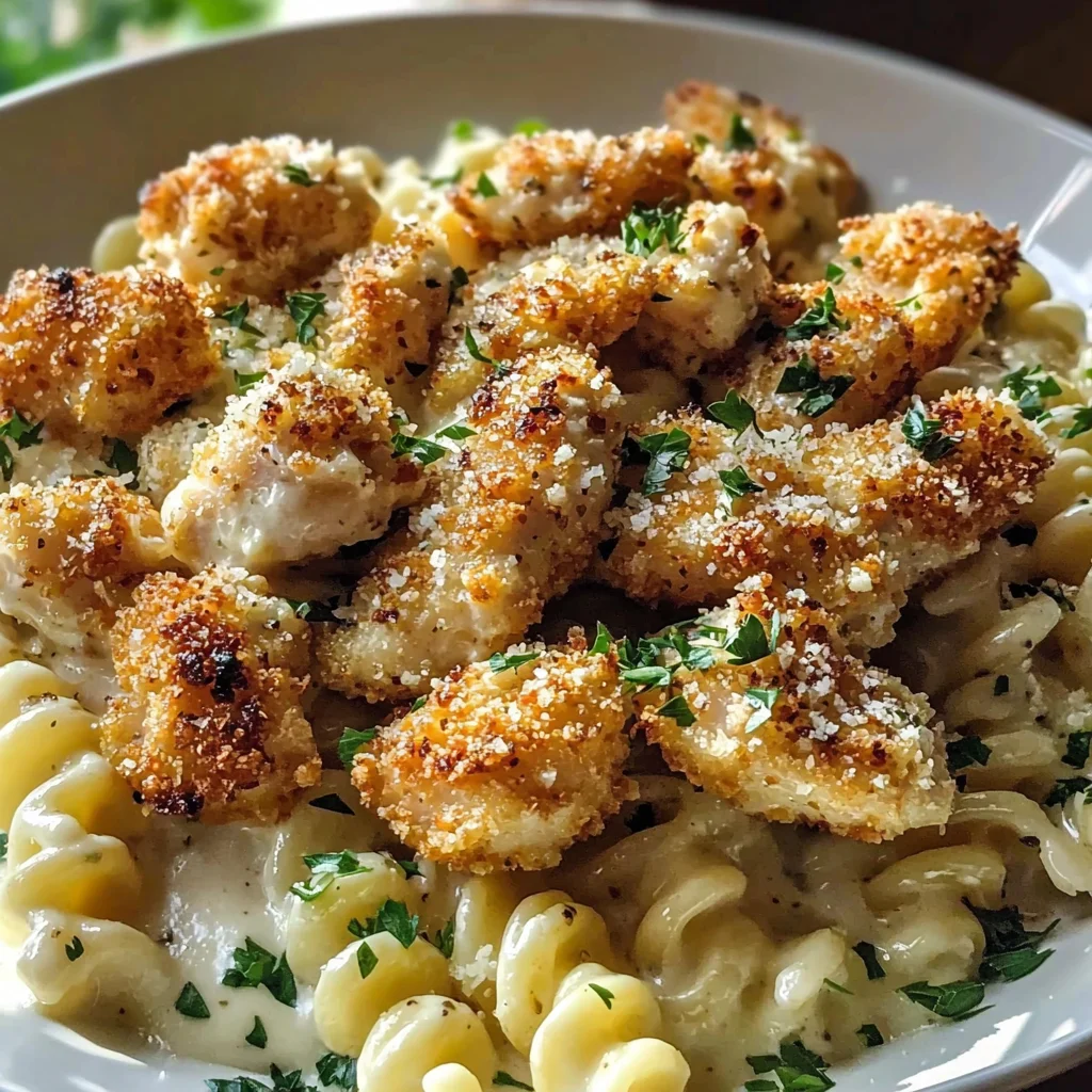 Garlic Parmesan Chicken Bites with Creamy Rotini