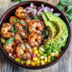 Grilled Shrimp Bowl with Avocado, Corn Salsa & Creamy Garlic Sauce