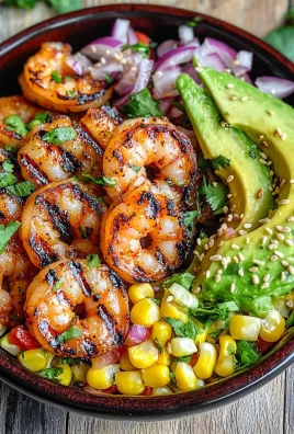Grilled Shrimp Bowl with Avocado, Corn Salsa & Creamy Garlic Sauce