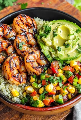 Grilled Shrimp Bowl with Avocado, Corn Salsa & Creamy Sauce