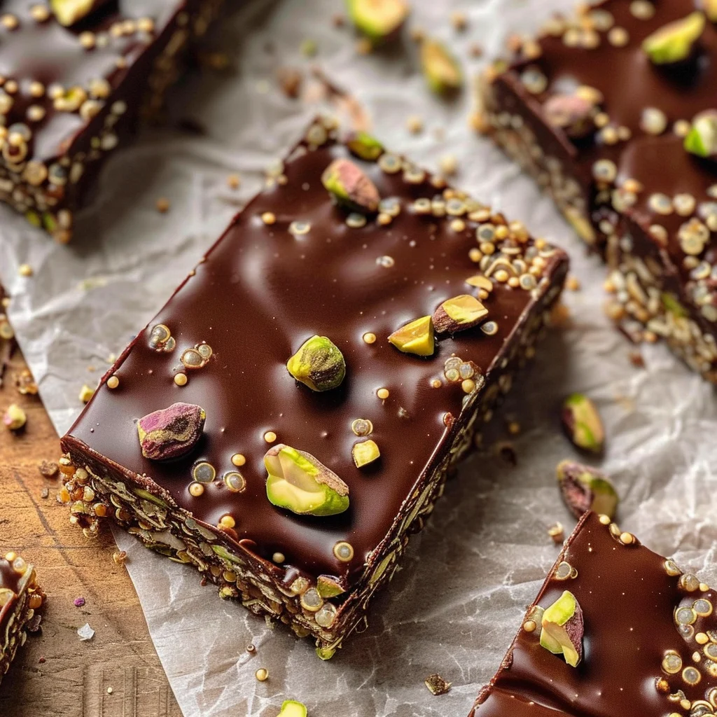 Salted Dark Chocolate Pistachio Quinoa Crunch Bars