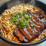 Spicy Korean Ramen with Grilled Beef & Creamy Sauce