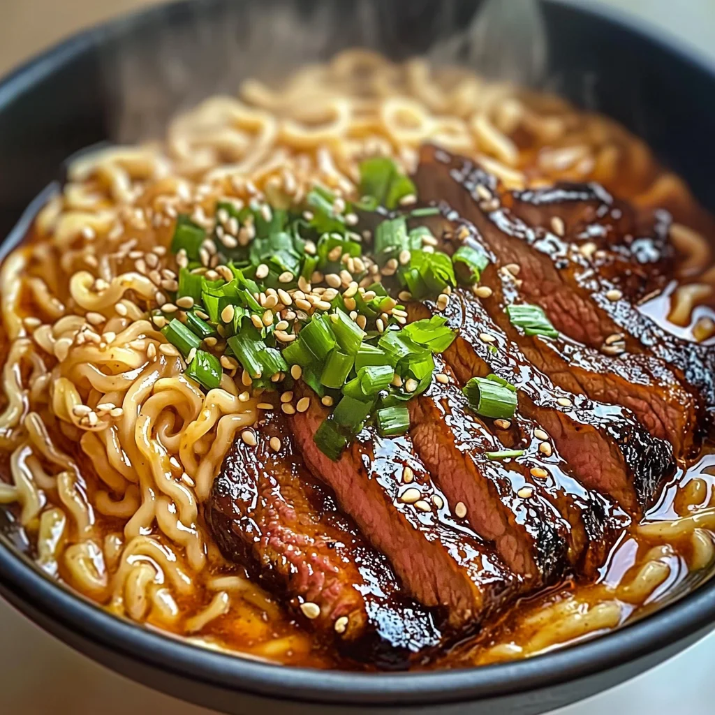 Spicy Korean Ramen with Grilled Beef & Creamy Sauce