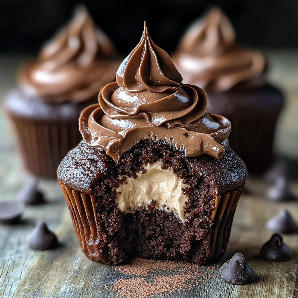 Swirled Chocolate Cupcakes with Creamy Chocolate Filling
