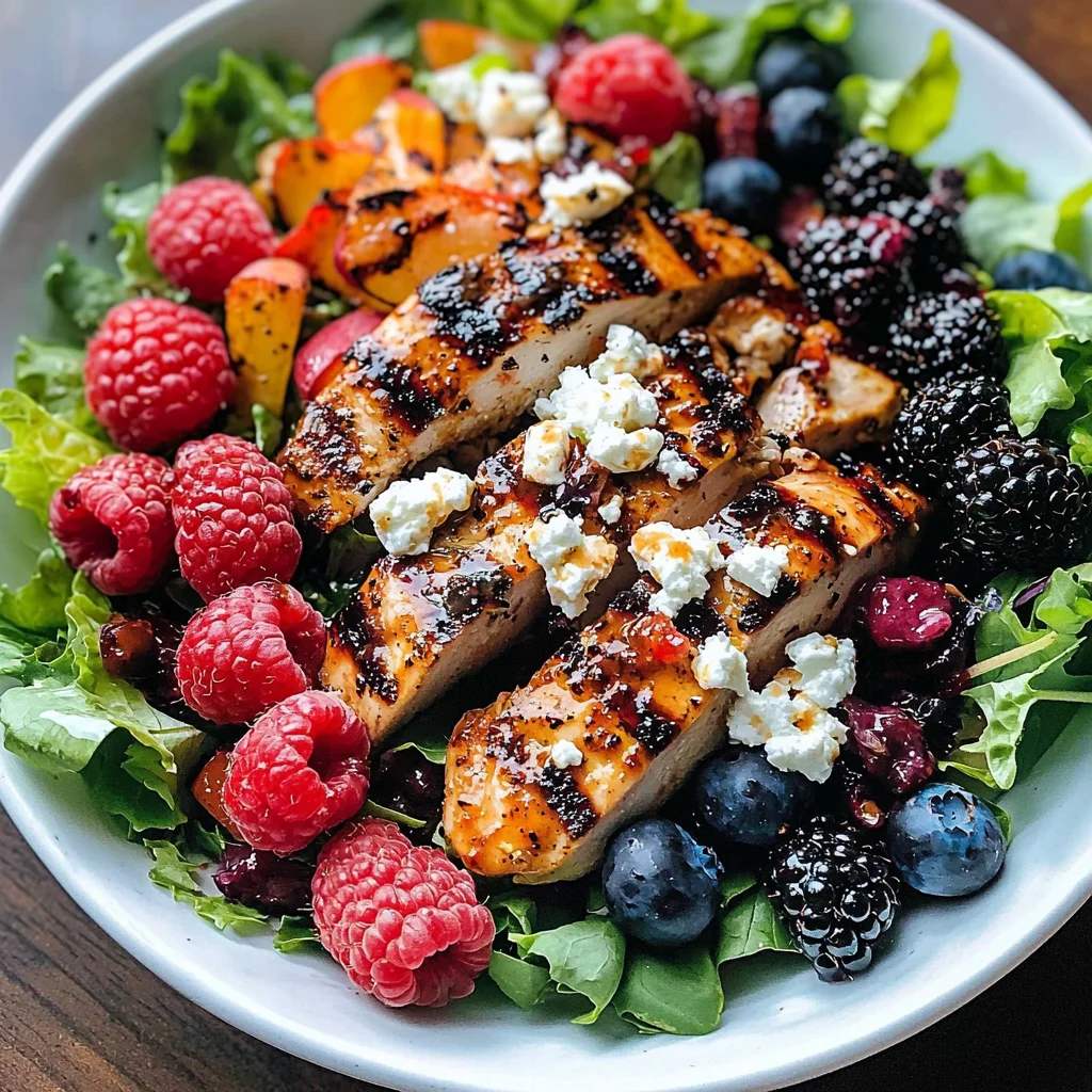 Grilled Berry Feta Chicken Salad with a Sweet Chipotle Dressing